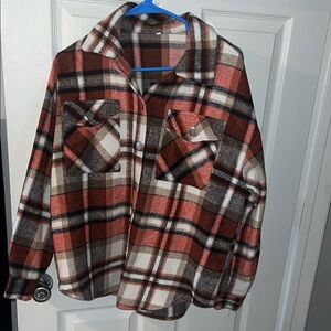 Plaid Button-Up Shirt in Red and Brown